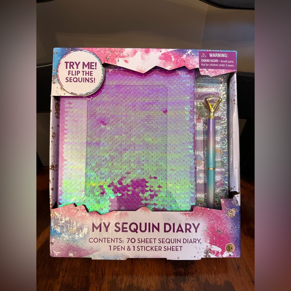 Kids - Sequin diary with pen and sticker sheet.  Never opened